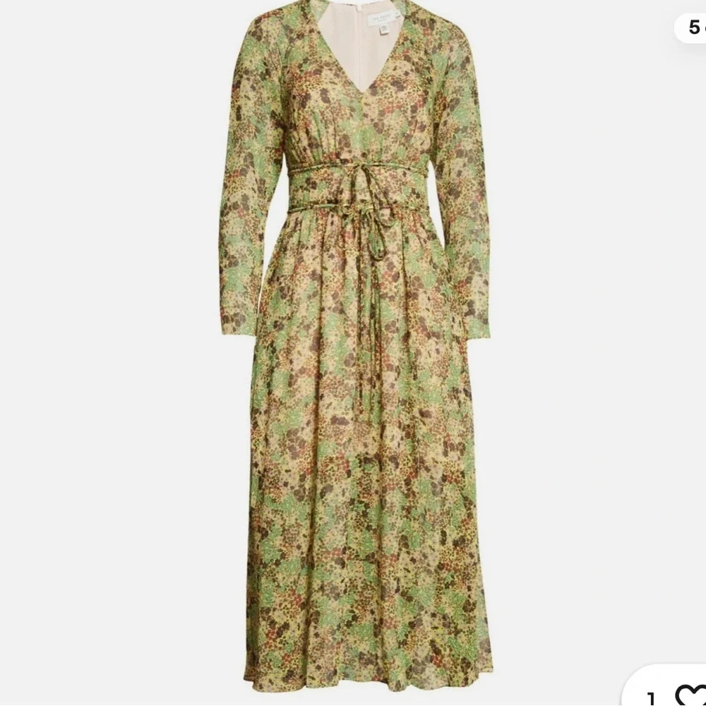 Ted Baker London UMAH Long sleeve Floral V-Neck MIDI Dress - Picture 5 of 14